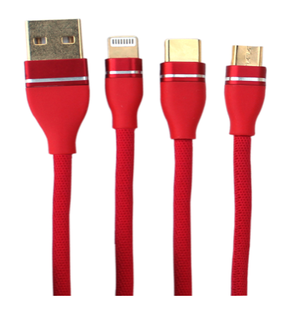 Data Cable 3 in 1 Multipin Nylon  Fast  Charge