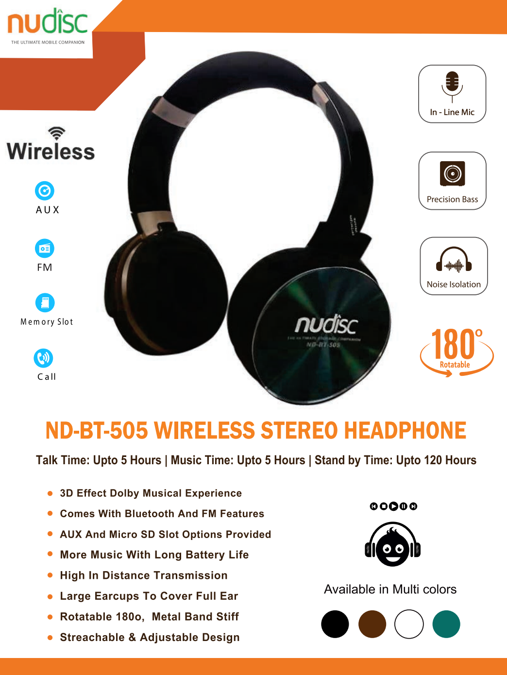 Bluetooth  head set ND-HS  505